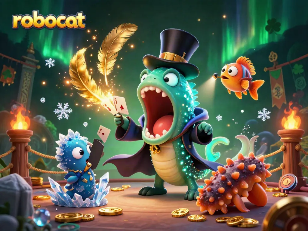 Engage with robocat-themed casino excitement in this vibrant 3D illustration showcasing unique characters.